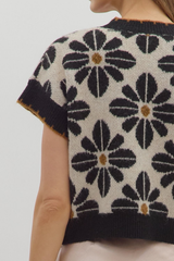 Celeste Floral Short Sleeve Sweater in Black