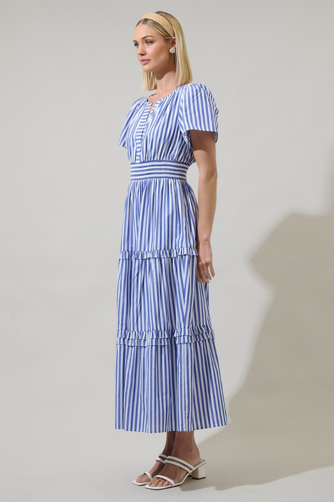 Brandy Striped Poplin Tiered Maxi Dress