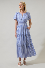 Brandy Striped Poplin Tiered Maxi Dress