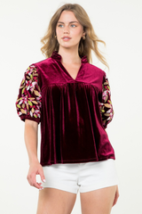 Wine Night Floral Embroidered Top