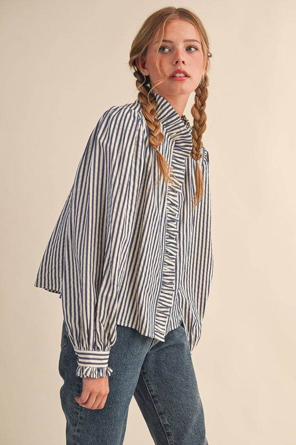 トップス Willfully undulate gather frill stripe Marlow stripe ruffle blouse – Julie's Clothing