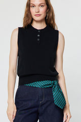 Maren sleeveless henley knit top in black