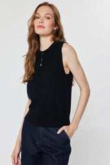 Maren sleeveless henley knit top in black