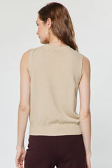 Maren sleeveless henley knit top in tan