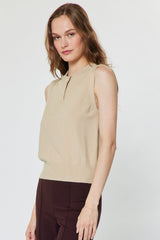 Maren sleeveless henley knit top in tan