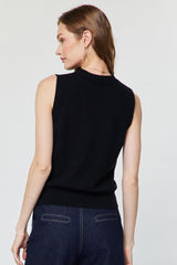 Maren sleeveless henley knit top in black