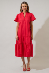 Britt Poplin Tiered Midi Dress