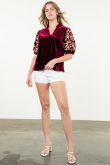 Wine Night Floral Embroidered Top