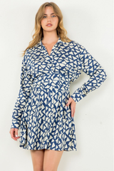 Isla Printed Long Sleeve Dress in Navy