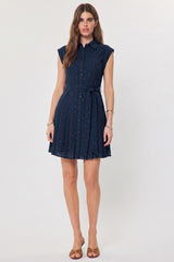Holland dot pleated mini dress