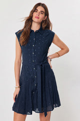 Holland dot pleated mini dress