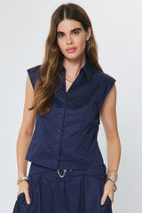 Arden button down top in navy