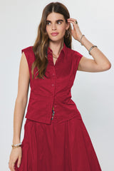 Arden button down top in red