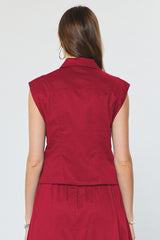 Arden button down top in red