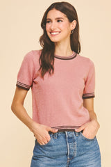 Natalie short sleeve sweater in pink