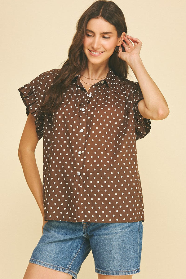 Mila polka dot blouse in cocoa – Julie's Clothing