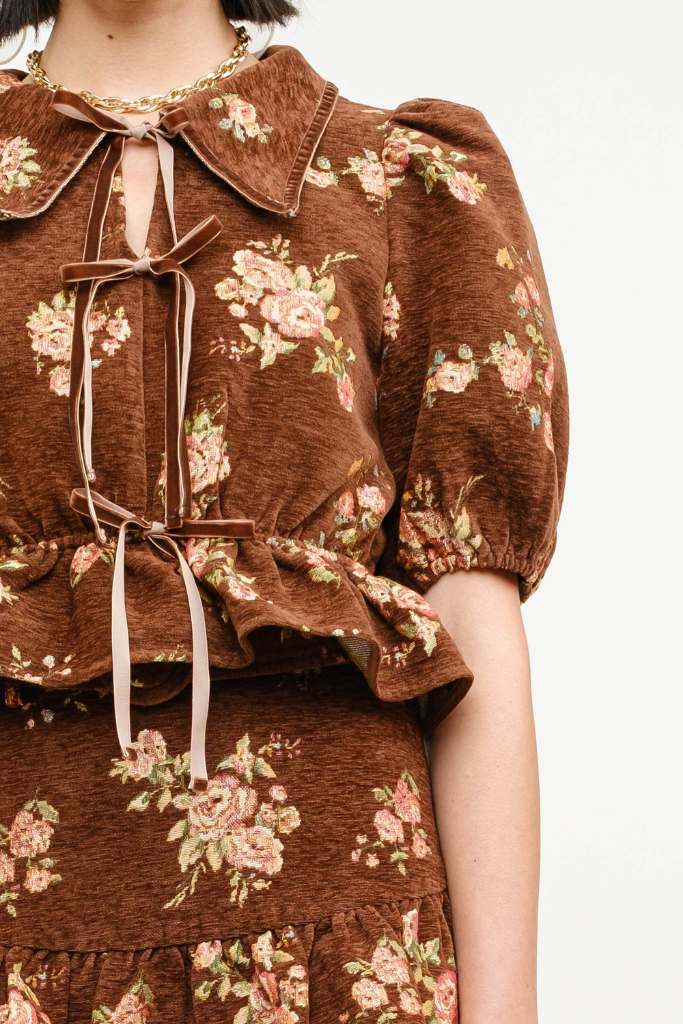 Floral Darling Tie Front Top in Brown