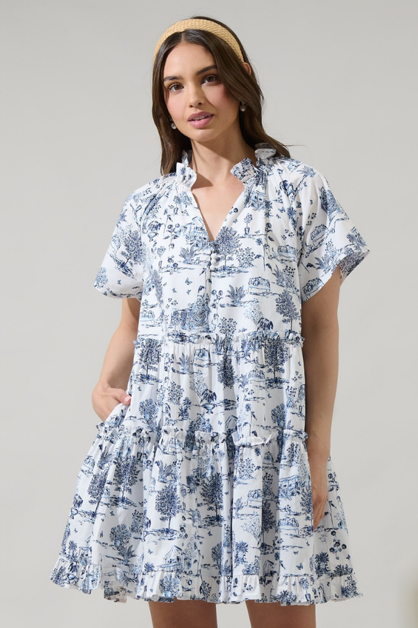 Renzo Toile Poplin Tiered Mini Dress