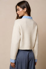 Caroline stripe trim cardigan in ivory