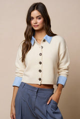 Caroline stripe trim cardigan in ivory