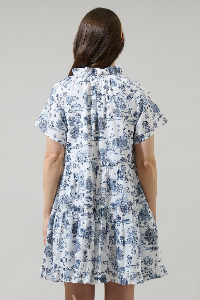 Renzo Toile Poplin Tiered Mini Dress