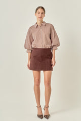 Hadley stripe balloon sleeve top in brown
