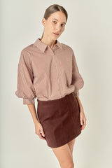Hadley stripe balloon sleeve top in brown
