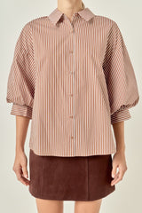 Hadley stripe balloon sleeve top in brown