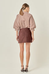 Hadley stripe balloon sleeve top in brown