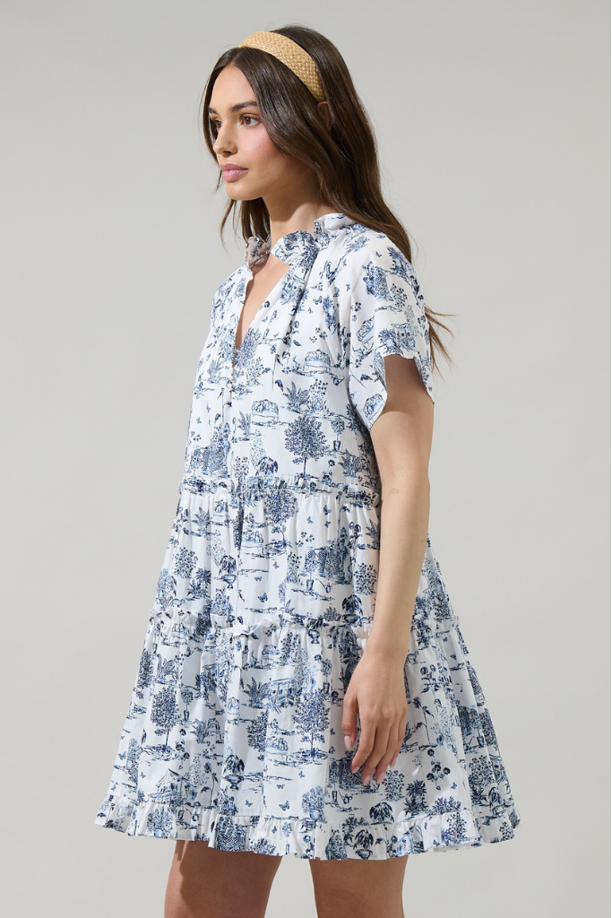 Renzo Toile Poplin Tiered Mini Dress