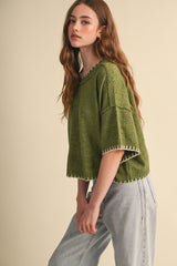 Kyle short sleeve sweater in olive