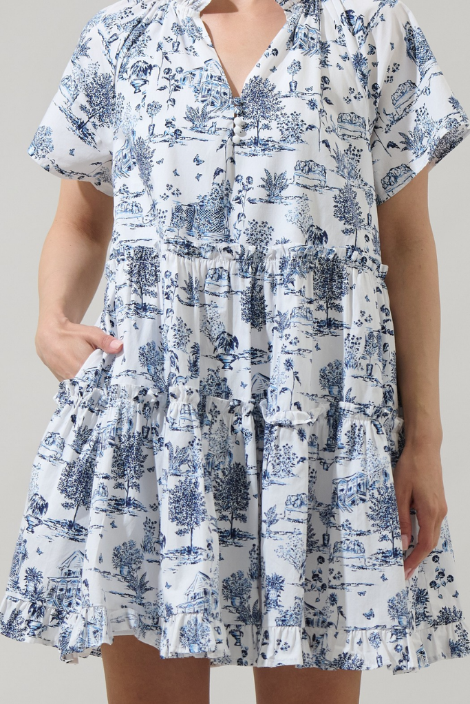 Renzo Toile Poplin Tiered Mini Dress