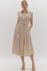 Clementine Belted Midi Dress in Natural