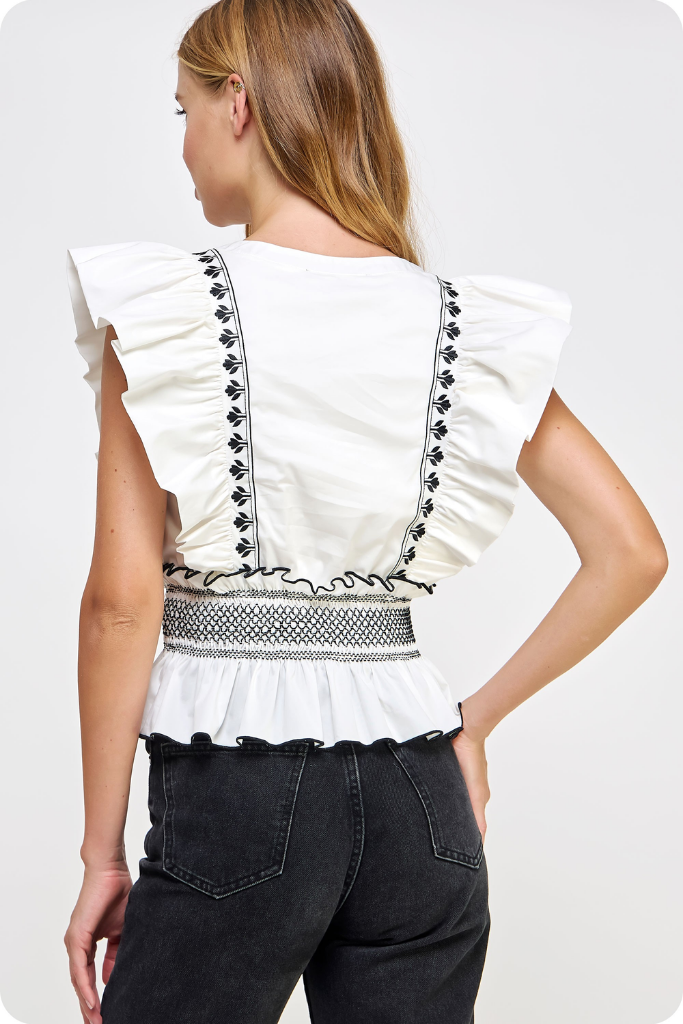 Alicia Flutter Sleeve Top in Off White