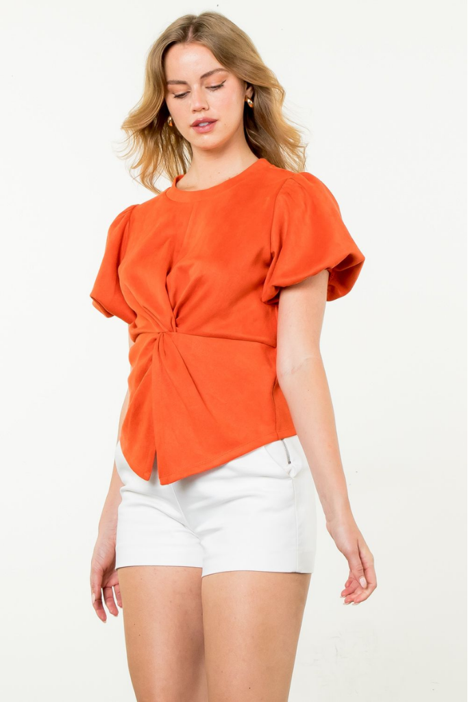 Addison Suede Twist Top in Orange