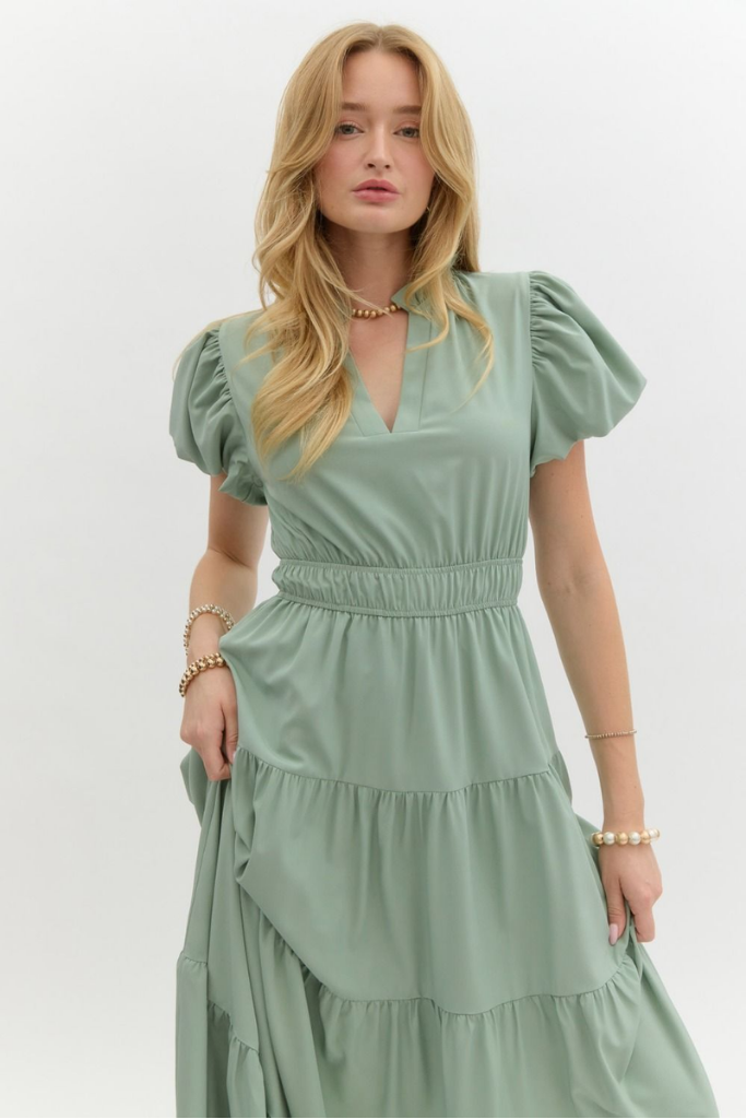 Heidi Tiered Maxi Dress in Sage