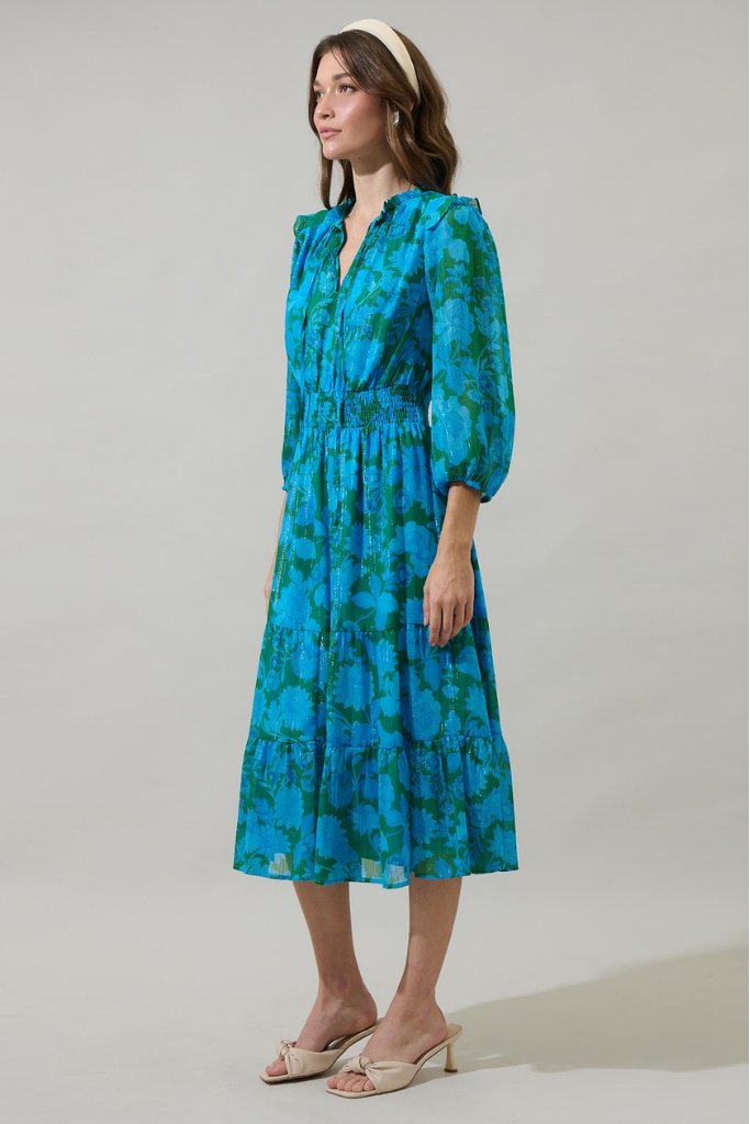 Amren Floral Smocked Midi Dress