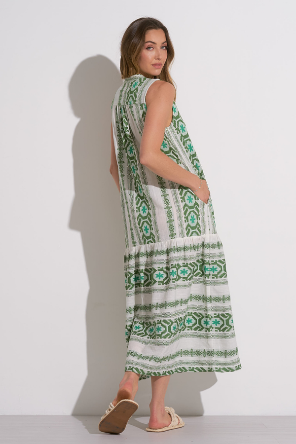 Mika Linen Aztec Midi Dress