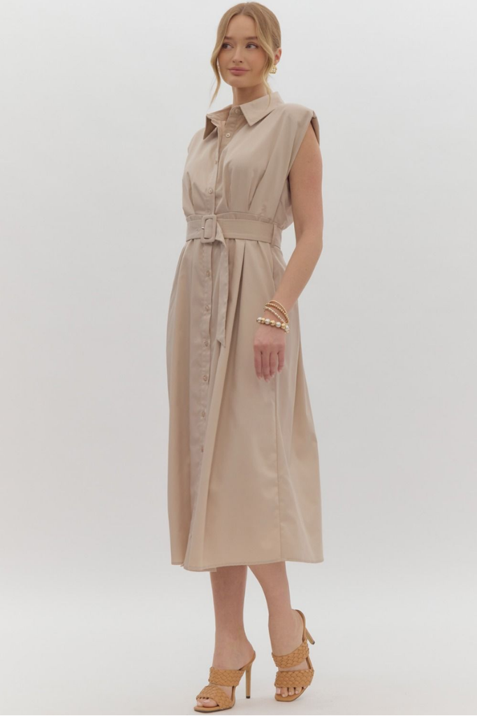 Clementine Belted Midi Dress in Natural