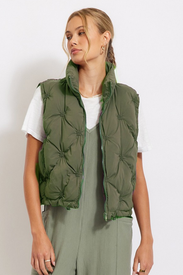 Sammy Quilted Puffer Vest in Olive