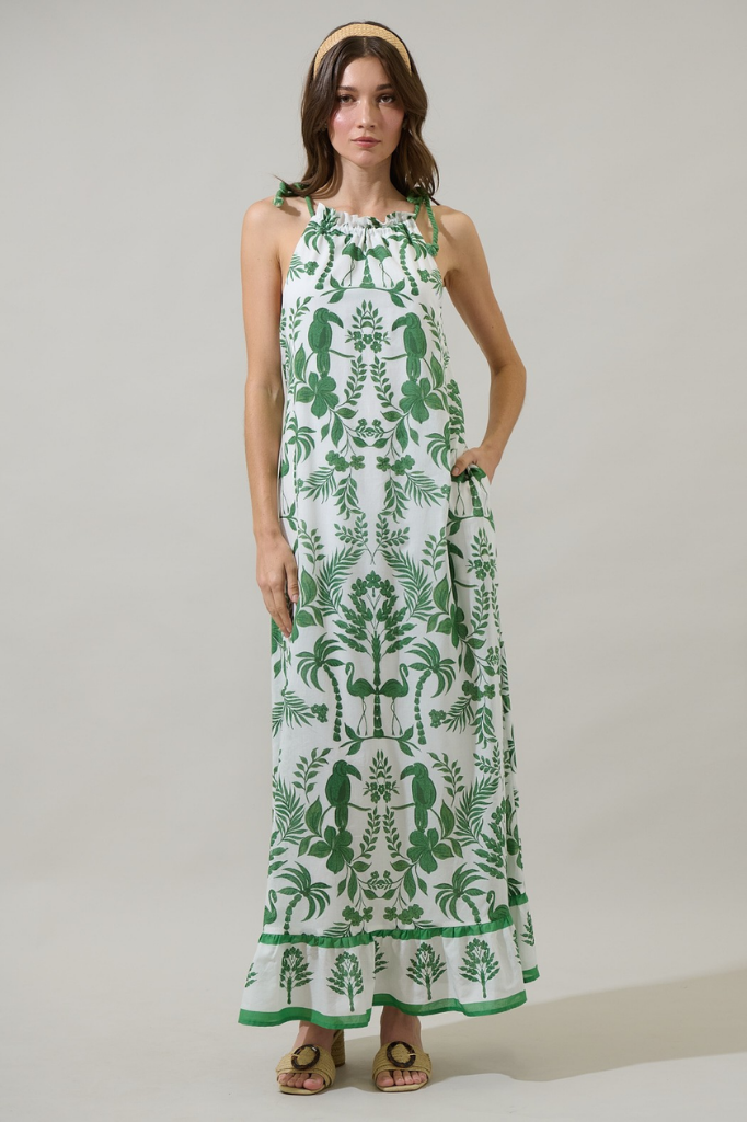 Kimana Floral Halter Neck Maxi Dress