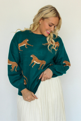 Wild Night Leopard Sweater In Teal