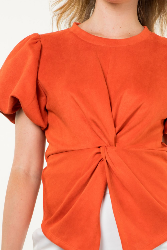 Addison Suede Twist Top in Orange