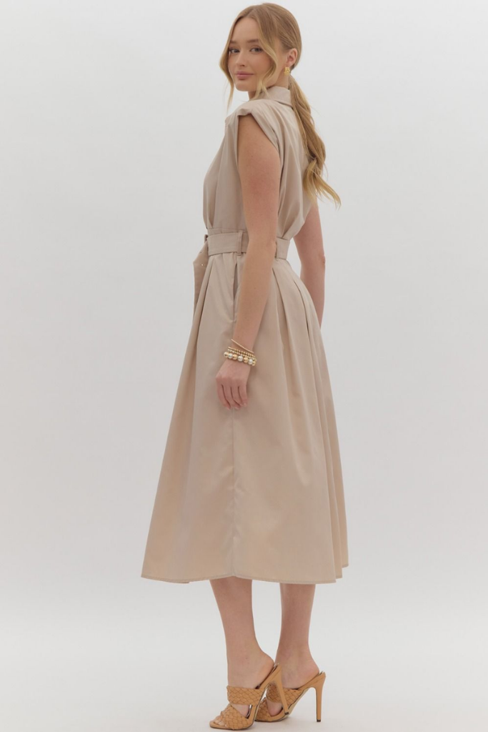 Clementine Belted Midi Dress in Natural