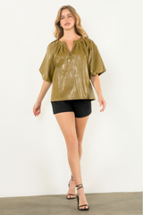 Rose Vegan Leather Top in Olive