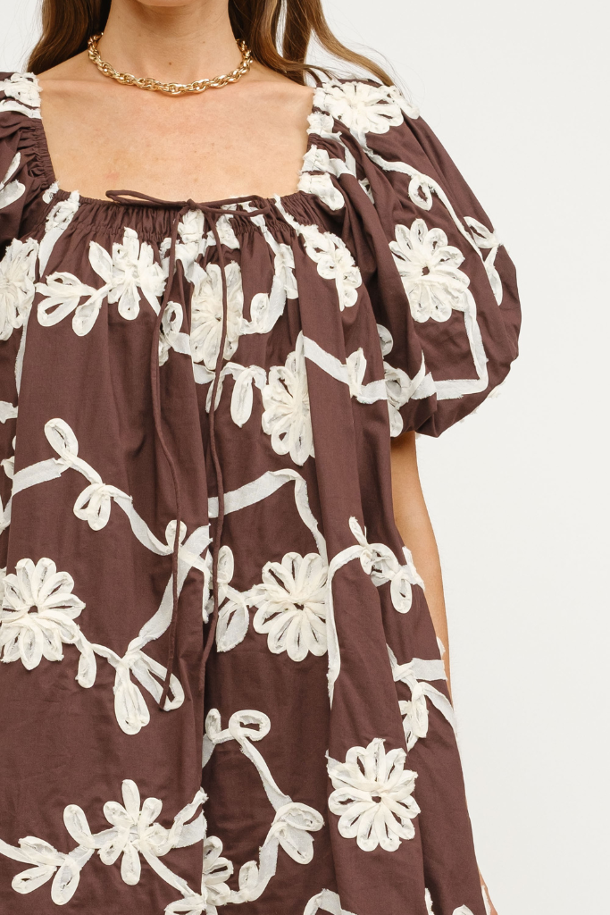 Short and Sweet Embroidered Mini Dress in Brown