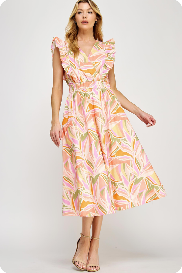 Lynette Ruffle Printed Midi Dress