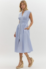 Elizabeth Zip Front Midi Dress in Baby Blue