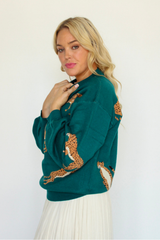 Wild Night Leopard Sweater In Teal