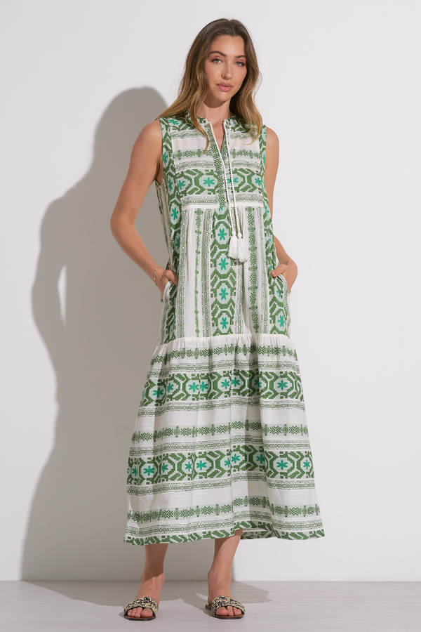 Mika Linen Aztec Midi Dress